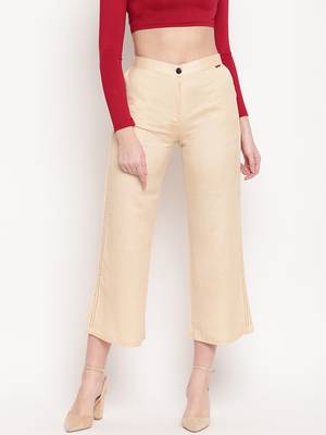 Cream plain viscose trousers 2