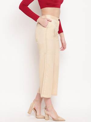 Cream plain viscose trousers 4