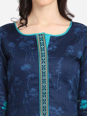 Navy Blue & Sea Green Color Embroidered Unstitched Dress Material 5