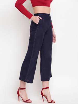 Blue plain viscose trousers 4