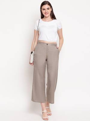 Grey plain viscose trousers 1