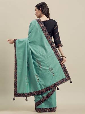 Sea Green Color Ruby Silk Emroidered Saree 2
