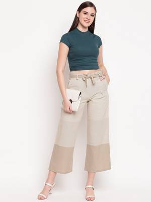 Beige plain cotton trousers 1