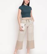 Beige plain cotton trousers