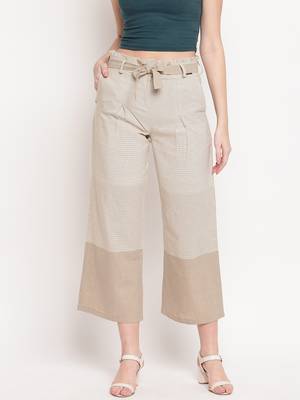 Beige plain cotton trousers 2