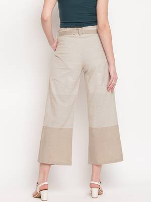 Beige plain cotton trousers 3