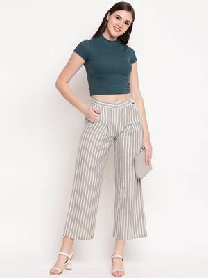 Grey plain cotton trousers 1