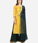 Yellow & Green Color Embroidered Unstitched Dress Material