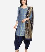 Sea Green & Blue Color Unstitched Dress Material