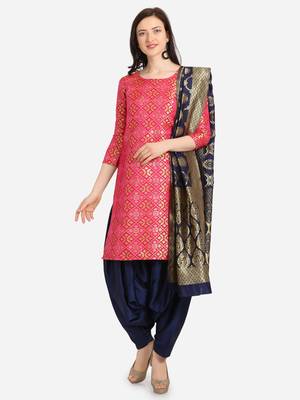 Pink & Blue Color Unstitched Dress Material 1