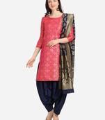 Pink & Blue Color Unstitched Dress Material