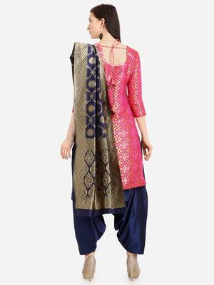 Pink & Blue Color Unstitched Dress Material 2