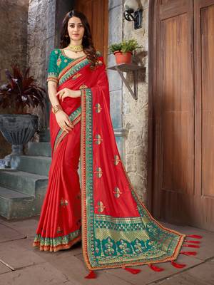 Red Embroidered Art Silk saree with blouse 1