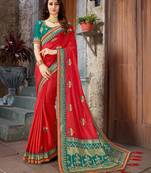 Red Embroidered Art Silk saree with blouse