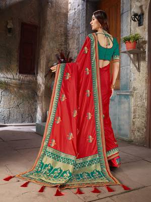 Red Embroidered Art Silk saree with blouse 3