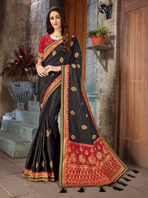 Black Embroidered Art Silk saree with blouse 1