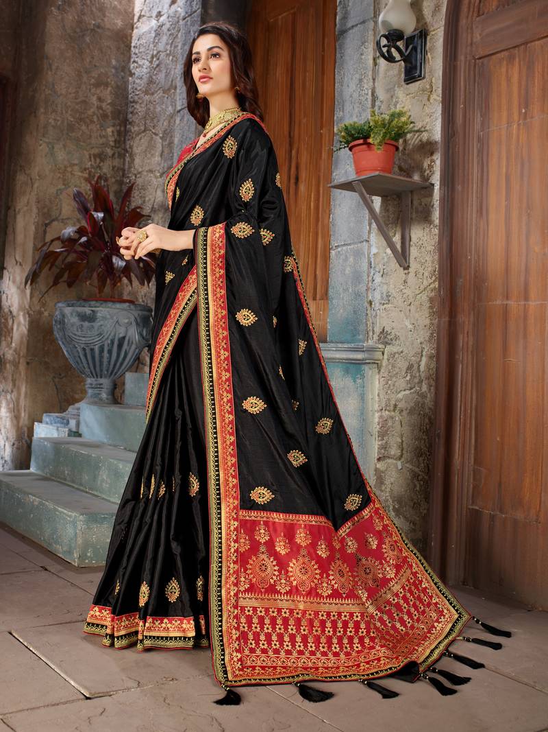 Black Embroidered Art Silk saree with blouse