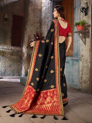 Black Embroidered Art Silk saree with blouse 3