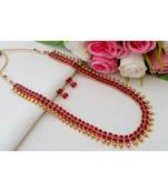 Awesome Antique Gold Finish Kemp Stone Long Haaram With Matching Ear Rings