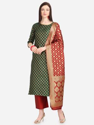 Green & Red Color Unstitched Dress Material 1