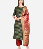 Green & Red Color Unstitched Dress Material