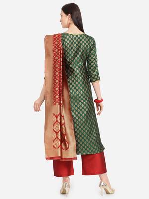 Green & Red Color Unstitched Dress Material 2