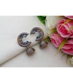 Cute Two Tone Pure German Silver Jhumkas With Ad Stones