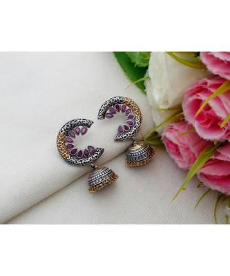 Cute Two Tone Pure German Silver Jhumkas With Ad Stones 1