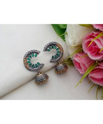 Cute Two Tone Pure German Silver Jhumkas With Ad Stones 1