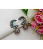 Cute Two Tone Pure German Silver Jhumkas With Ad Stones