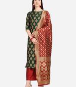 Green & Red Color Unstitched Dress Material