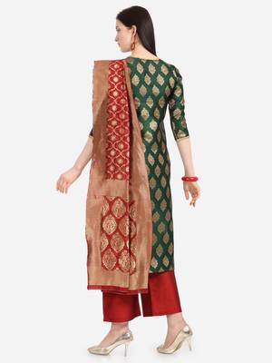 Green & Red Color Unstitched Dress Material 2
