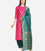 Pink & Sea Green Color Unstitched Dress Material