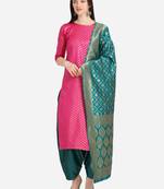 Pink & Sea Green Color Unstitched Dress Material