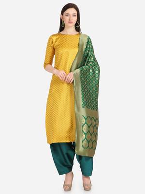 Yellow & Green Color Unstitched Dress Material 1