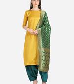Yellow & Green Color Unstitched Dress Material