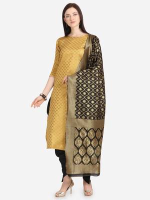 Yellow & Black Color Unstitched Dress Material 1