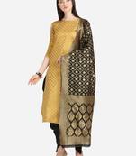 Yellow & Black Color Unstitched Dress Material