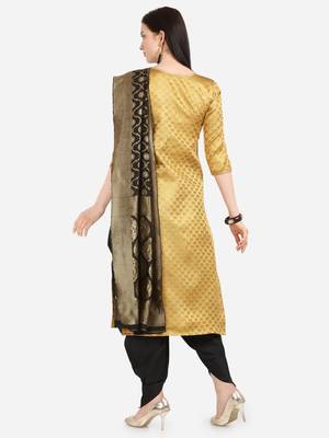 Yellow & Black Color Unstitched Dress Material 2