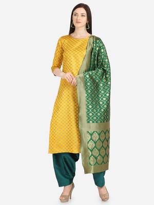 Yellow & Green Color Unstitched Dress Material 1