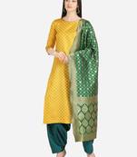 Yellow & Green Color Unstitched Dress Material