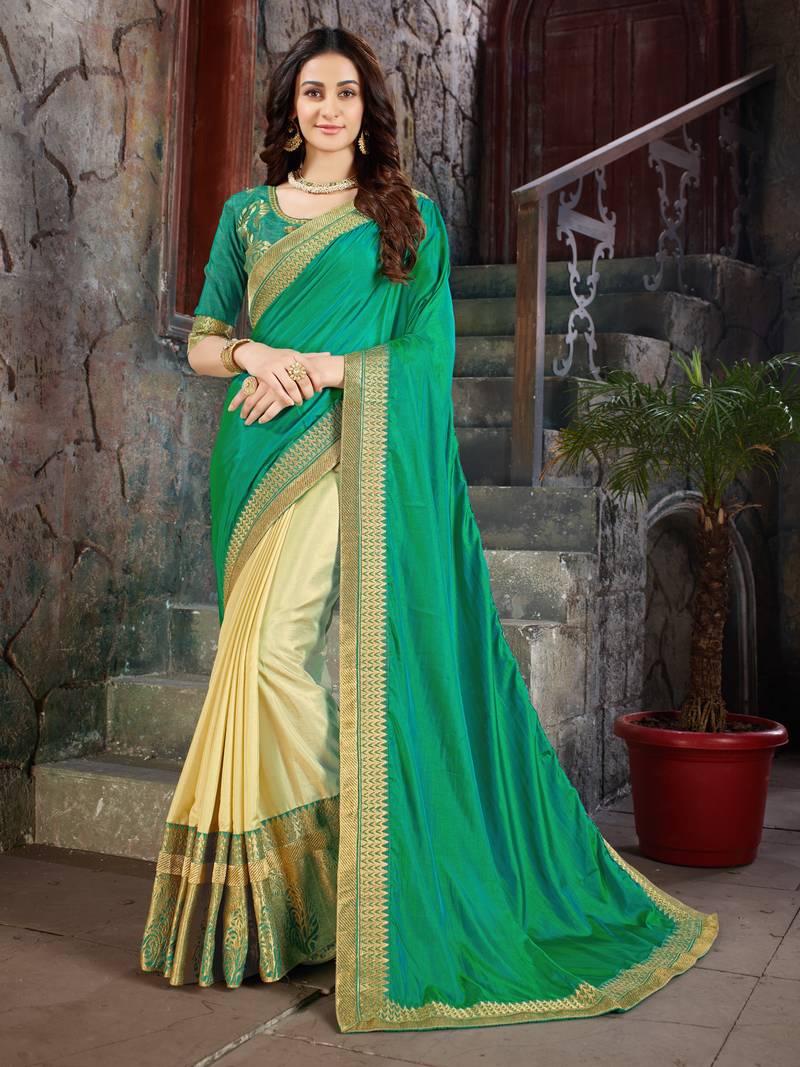 Green Embroidered Art Silk saree with blouse