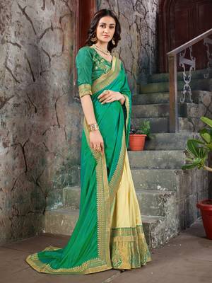 Green Embroidered Art Silk saree with blouse 4