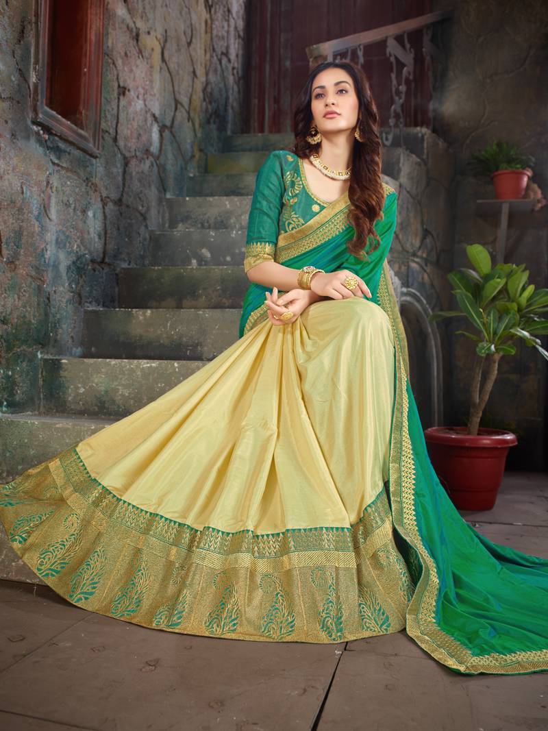 Green Embroidered Art Silk saree with blouse