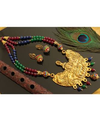 Beautiful Multi Color Agates Lakshmi Designer Pendant Necklace Set 1