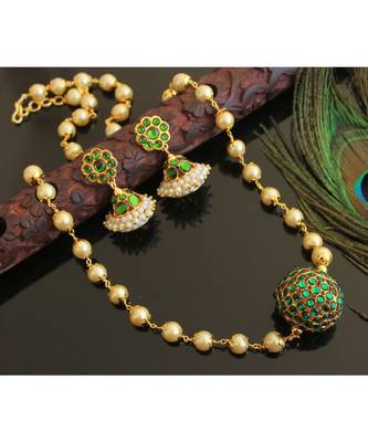 Beautiful Gold Tone Green Rudhra Ball Designer Necklace Set 1