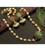 Beautiful Gold Tone Green Rudhra Ball Designer Necklace Set