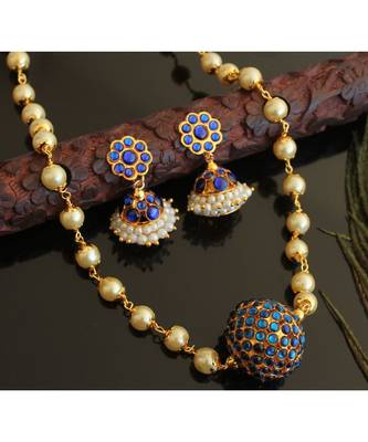 Beautiful Gold Tone Blue Rudhra Ball Designer Necklace Set 1