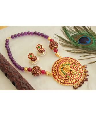 Beautiful Gold Tone Kemp Green Purple Agates Designer Necklace Set 1