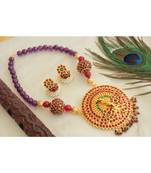 Beautiful Gold Tone Kemp Green Purple Agates Designer Necklace Set